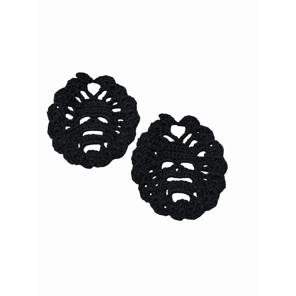 Handmade Crochet Coasters SKULLS black set of 2